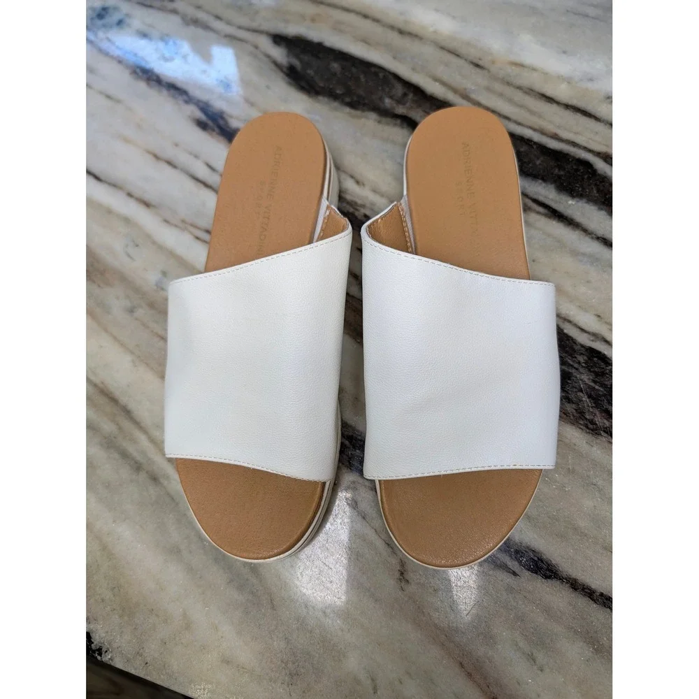 Adrienne Vittadini Sport Provence White Platform Slide Sandals Womens 9M Wedge